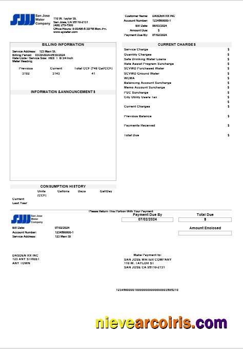 USA California San Jose Water business utility bill